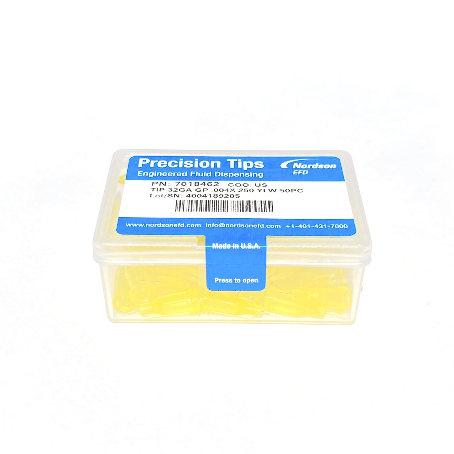 Nordson EFD 7018462 Dispensing Tip, 32 Gauge, Yellow, 1/4", 50/Box