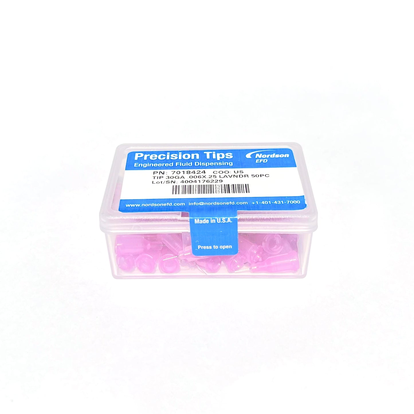 Nordson EFD 7018424 Dispensing Tip, 30 Gauge, Lavender, 1/4", 50/Box
